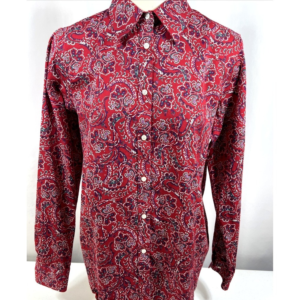 Chaps Women's Red Paisley 100%‎ Cotton No Iron Button Up Preppy Shirt Size Large